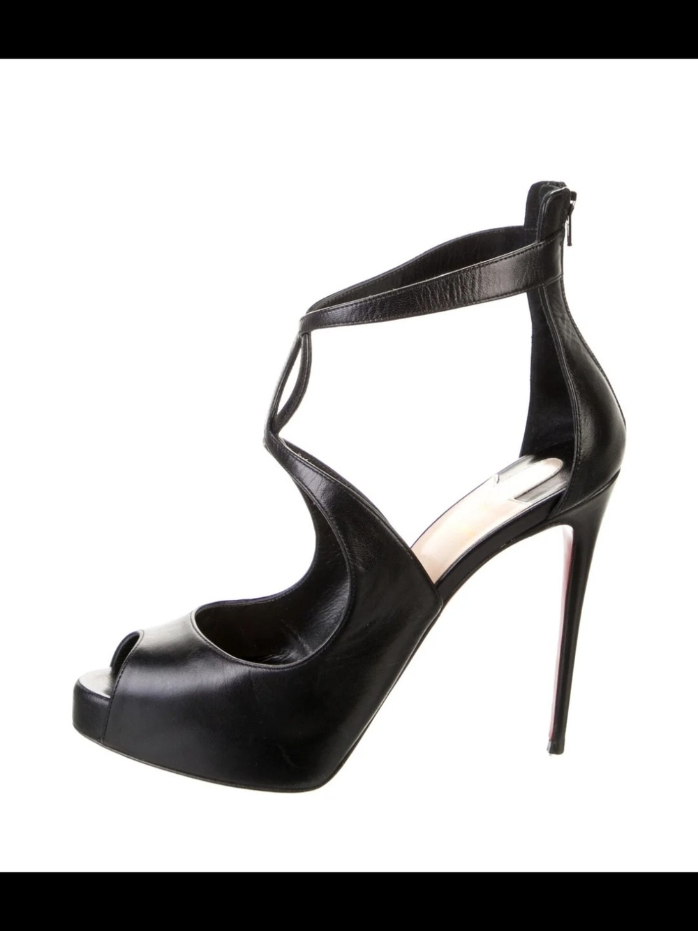 ❤️ RED BOTTOM ❤️ Black Leather Peep-Toe Stiletto